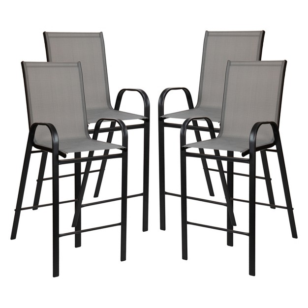 Flash Furniture 4 Pack Brazos Series Outdoor Barstools With Flex Comfort Material And Metal Frame