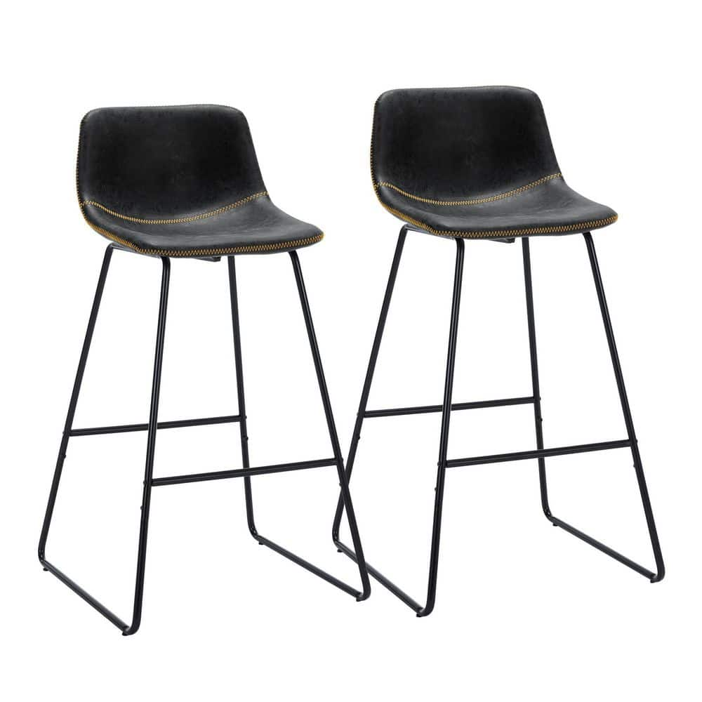 LUE BONA Faux Leather Bar Stools Metal Frame Counter Height Bar Stools(Set of 2) LB21CH0022-900