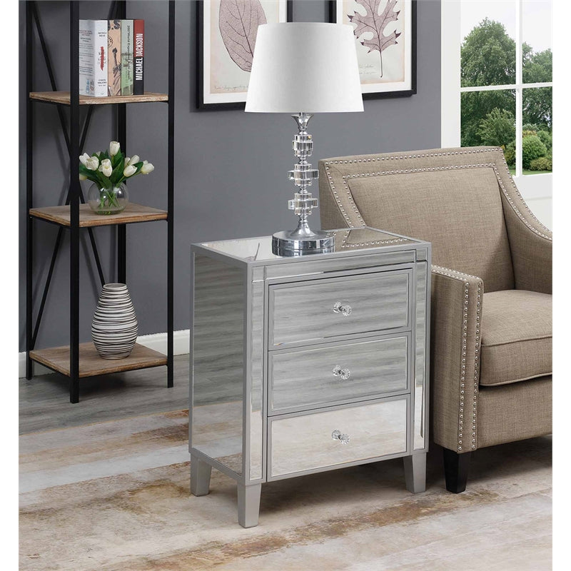 Home Square 3-Drawer Chest in Mirrored Glass and Silver - Set of 2