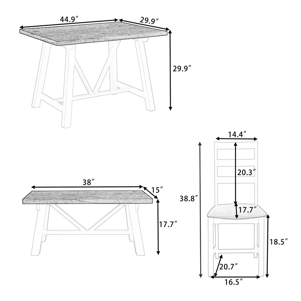 Rectangular 4 Piece Dining Set w/Bench Seating   Ladder Back Chairs