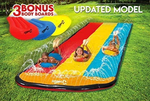 Intera Triple Lane Slip, Splash and Slide (Newest 2021 Model) for Backyards| Water Slide Waterslide with 3 Boogie Boards | 16, Foot 3 Sliding Racing Lanes with Sprinklers | Durable PVC Construction