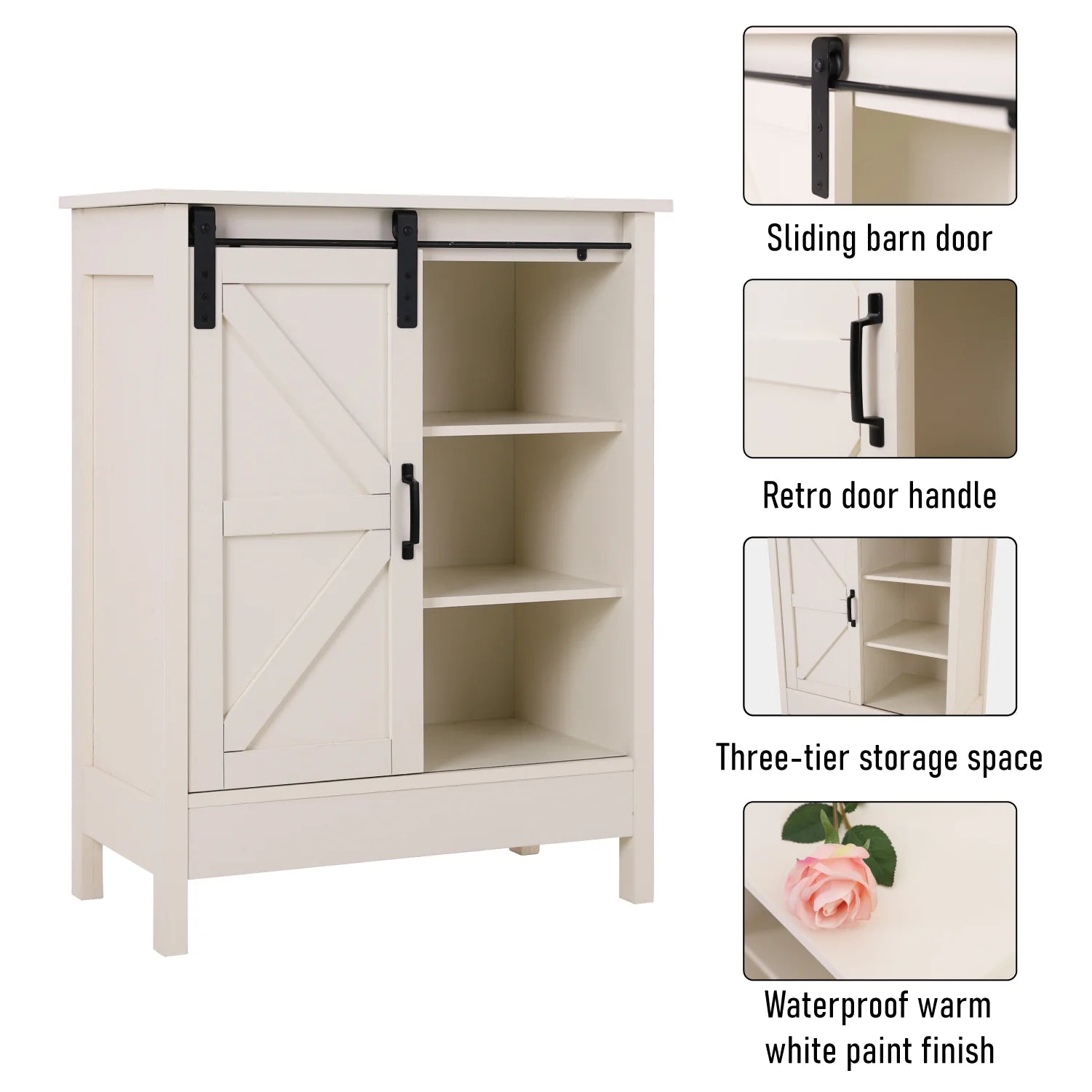 Sophia&William 3-Tier Sliding Barn Door Bathroom Storage Cabinet-White