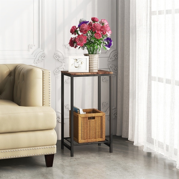 2-Tier End Side Table with Durable Metal Frame