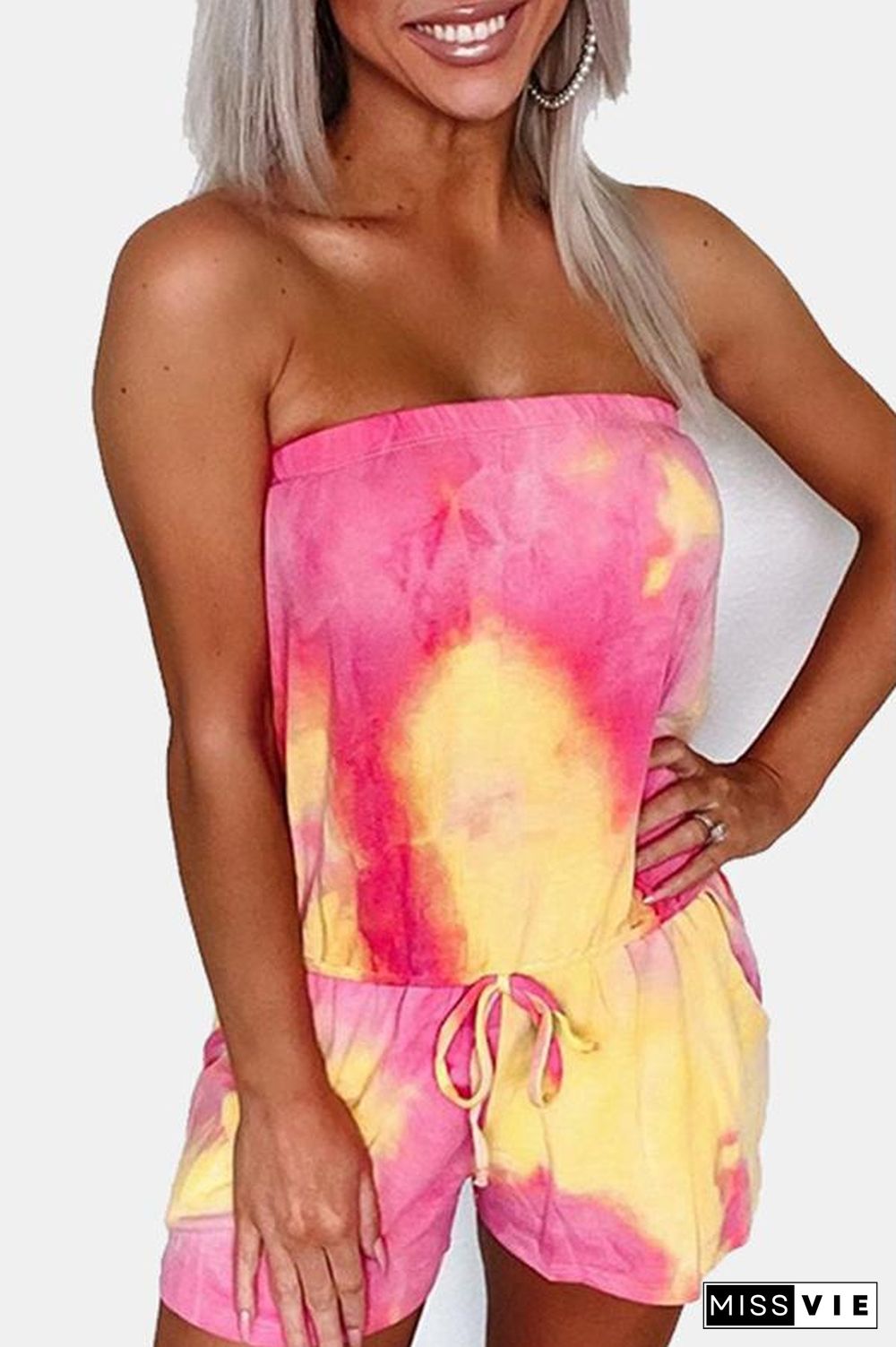 Tie-dye Tube Top Rompers (With Drawstring) (2 Colors) P16003