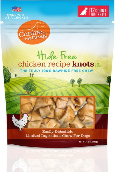 Canine Naturals Hide Free Chicken Recipe Mini Knot Dog Chew Treat， 12 count