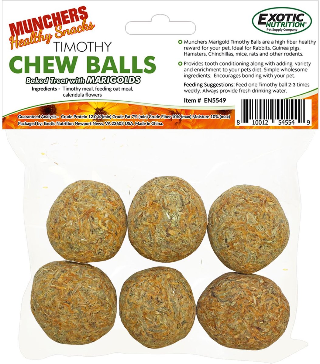 Exotic Nutrition Munchers Marigold and Timothy Chew Balls Small Animal Treats， 6 count