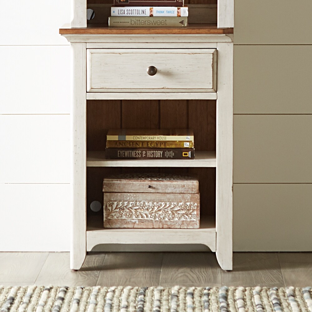 Farmhouse Reimagined Antique White with Chestnut Entertainment Center with Piers