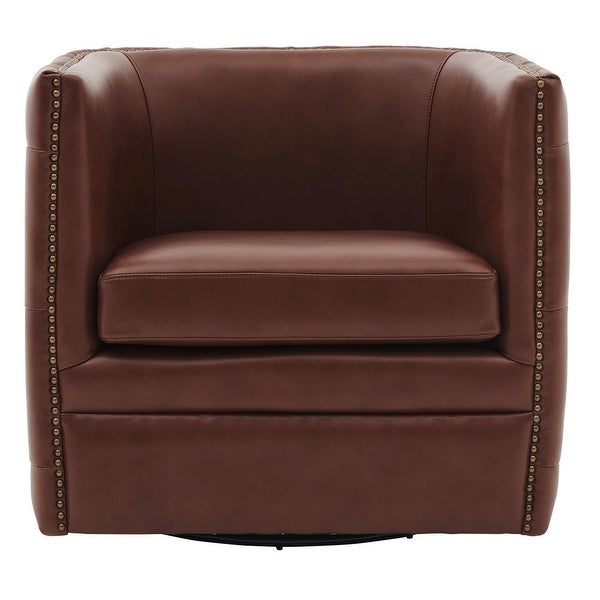 Leslie Top Grain Leather Swivel Tufted Chair