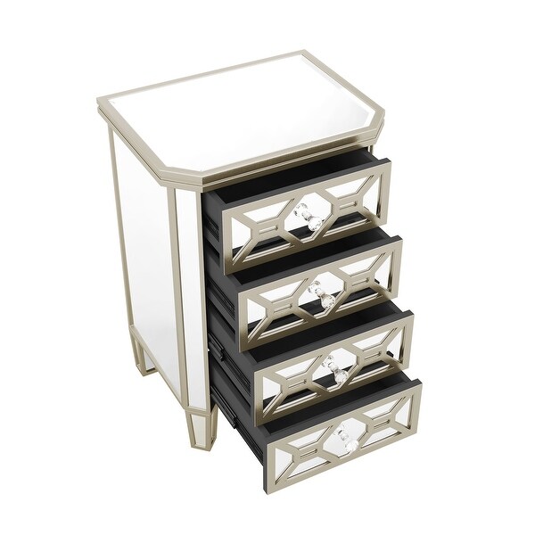 Elegant Mirrored 4-Drawer Chest with Golden Lines Storage Cabinet - - 37857305