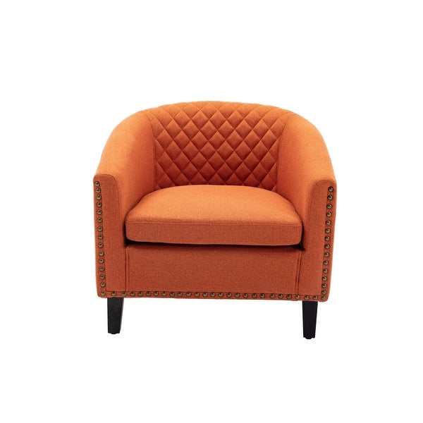 Barrel Accent Chair with Arms Linen Fabric Club Chairs Bucket Chair Upholstered Tub Chair for Living Room Bedroom， Orange Linen