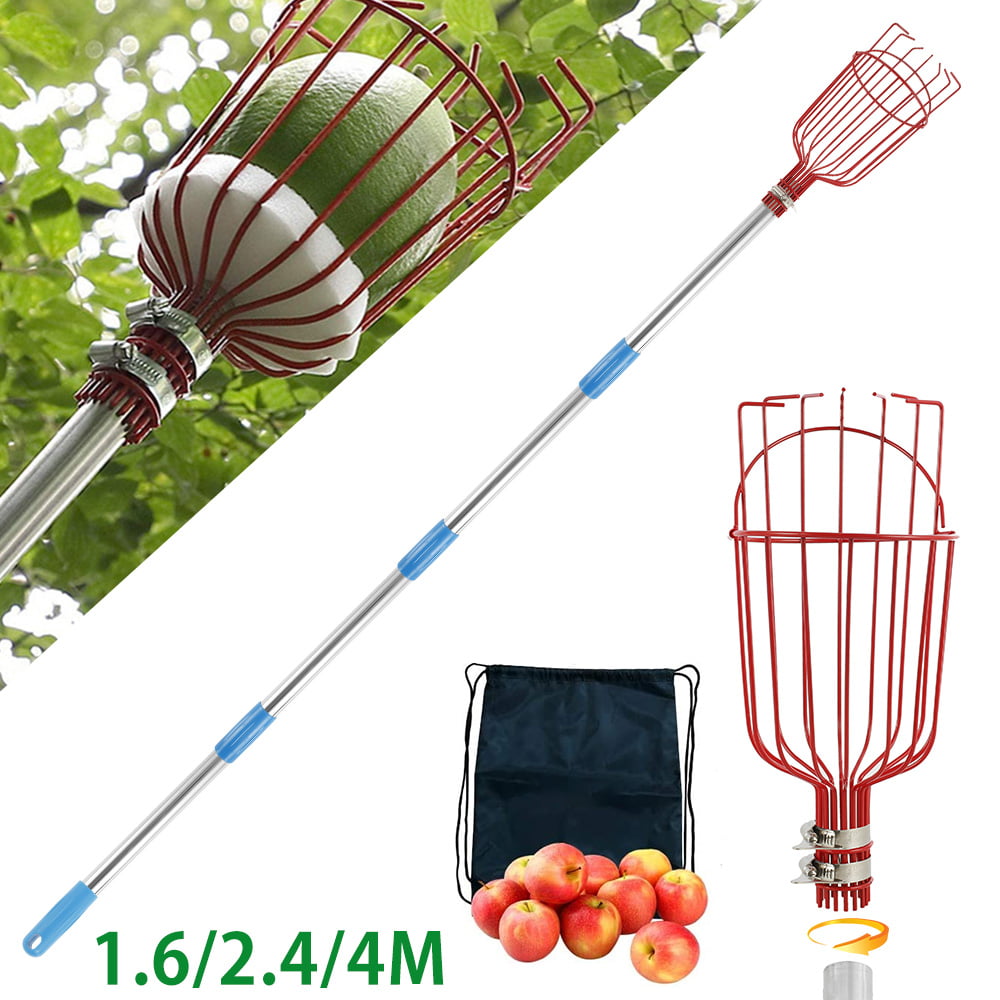 Harupink Fruit Picker, Pole with Basket Apple Orange Picker Tool Gardening Picks with Lightweight Stainless Steel Connecting Pole