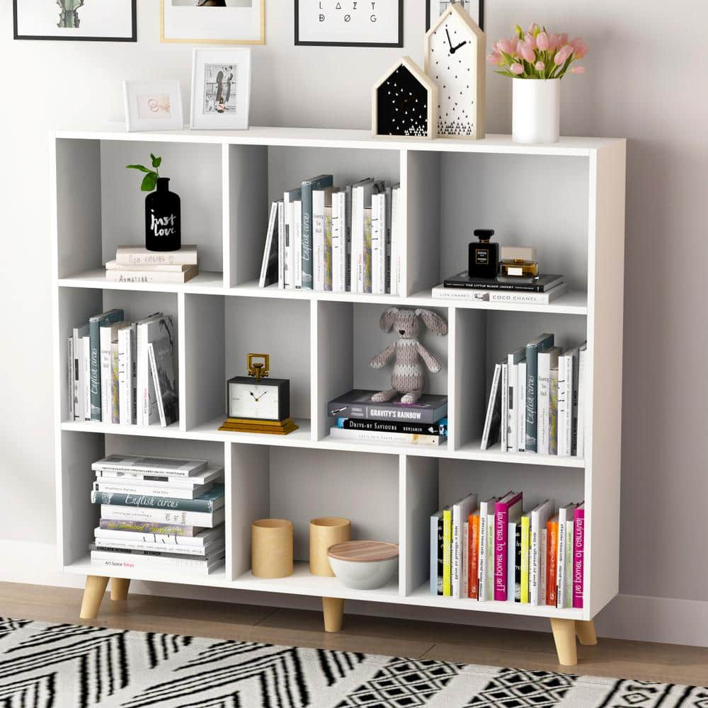 FUFUGAGA 42.1 in. H White Wooden 10-Shelf Freestanding Standard Bookcase Display Bookshelf KF21010001-120