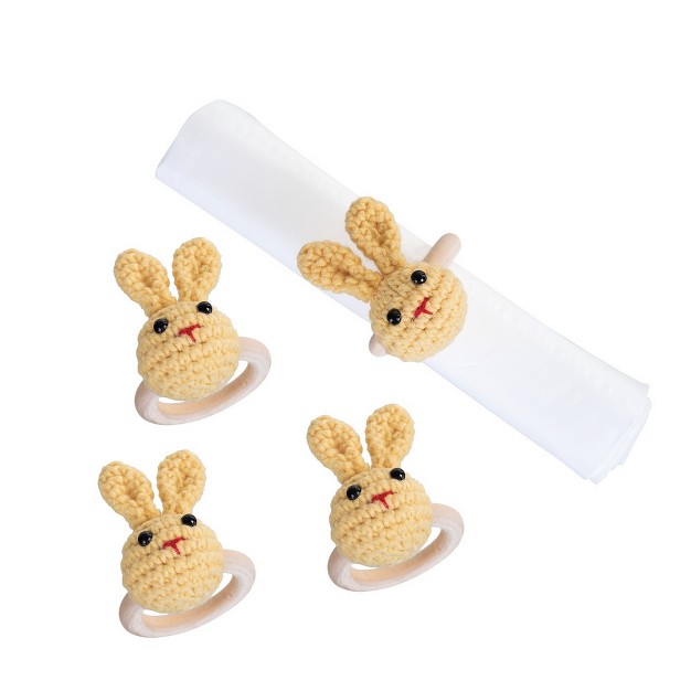 C amp f Home Yellow Knitted Bunny Napkin Ring Set Of 4