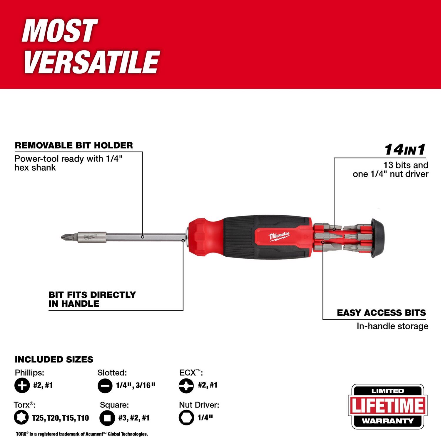 MW Hex Shank 14-in-1 Multi-Bit Screwdriver 9.11 in. 1 pc