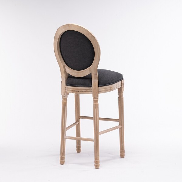 2Pcs Linen Upholstered Barstools with Wooden Legs and Backrest