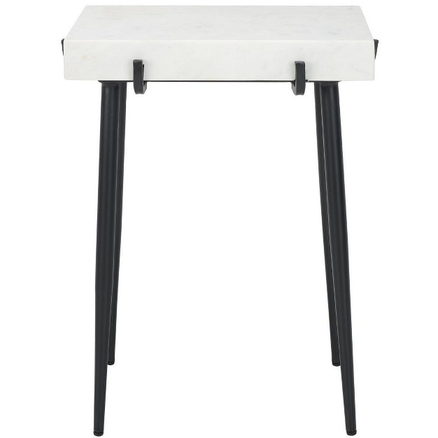 Yuki Stone Top Accent Table White Marble black Safavieh