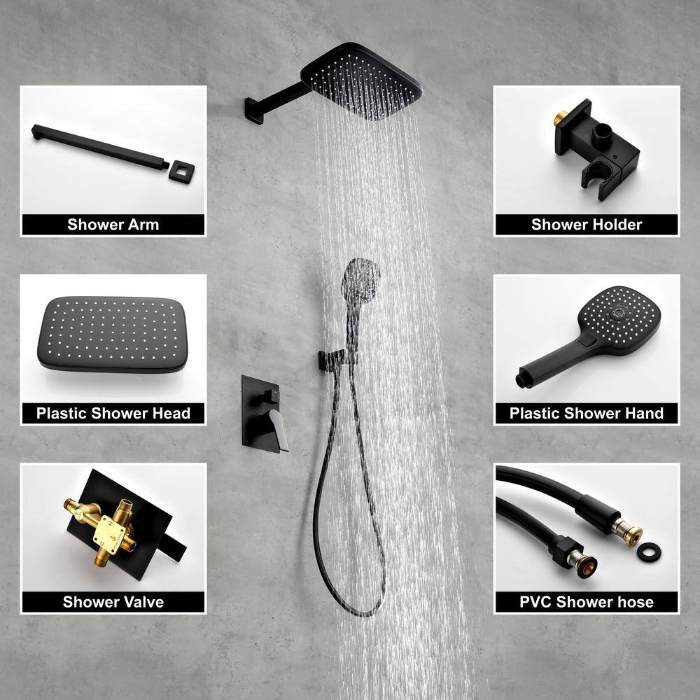 UKISHIRO 3-Spray Patterns with 3 GPM 11 in. Wall Mount Dual Shower Heads in Matte Black (Valve Included) SMD00JI220112001