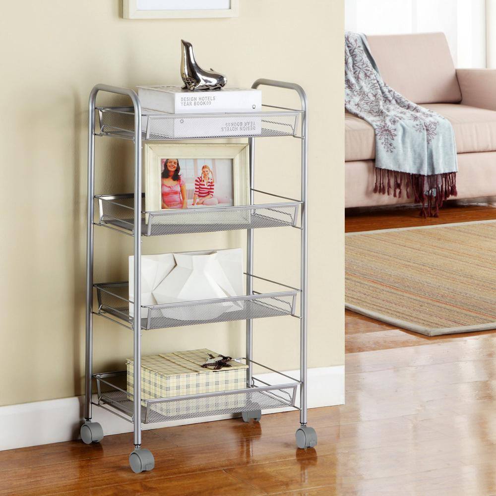 Karl home Multi-Functional Steel Removable 4-Wheeled Storage Cart in Silver 302589548257