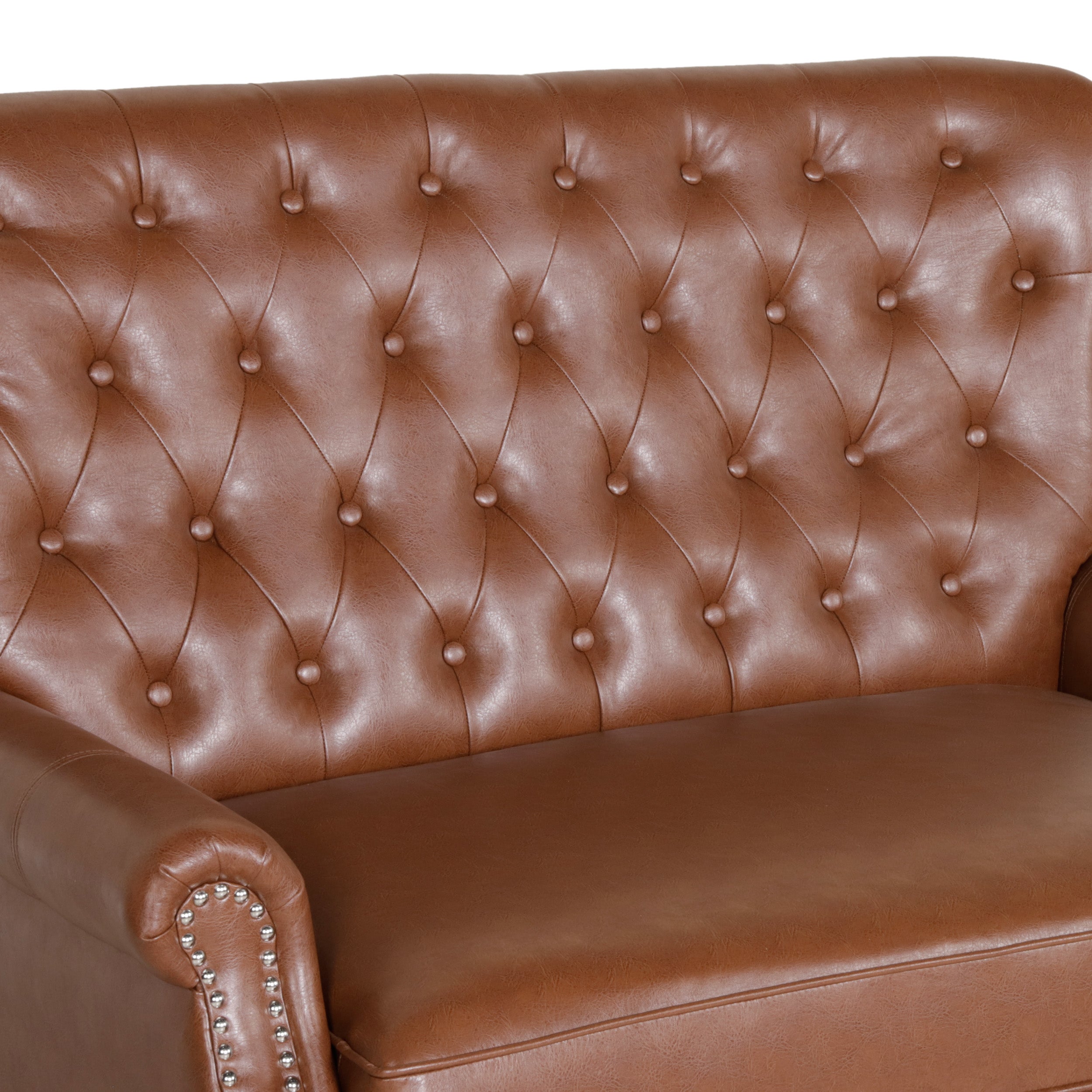 Belknap Contemporary Faux Leather Tufted Oversized Recliner with Nailhead Trim