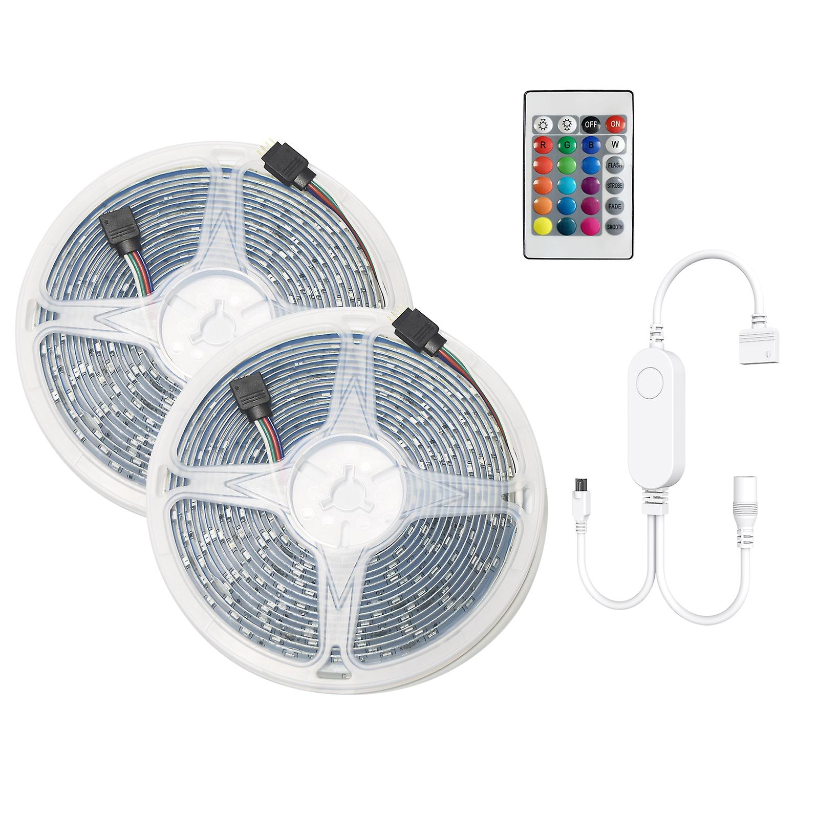 2 Pcs Led Light Strip (5m/each)， Power Adapter， Remote Controller， Receiver