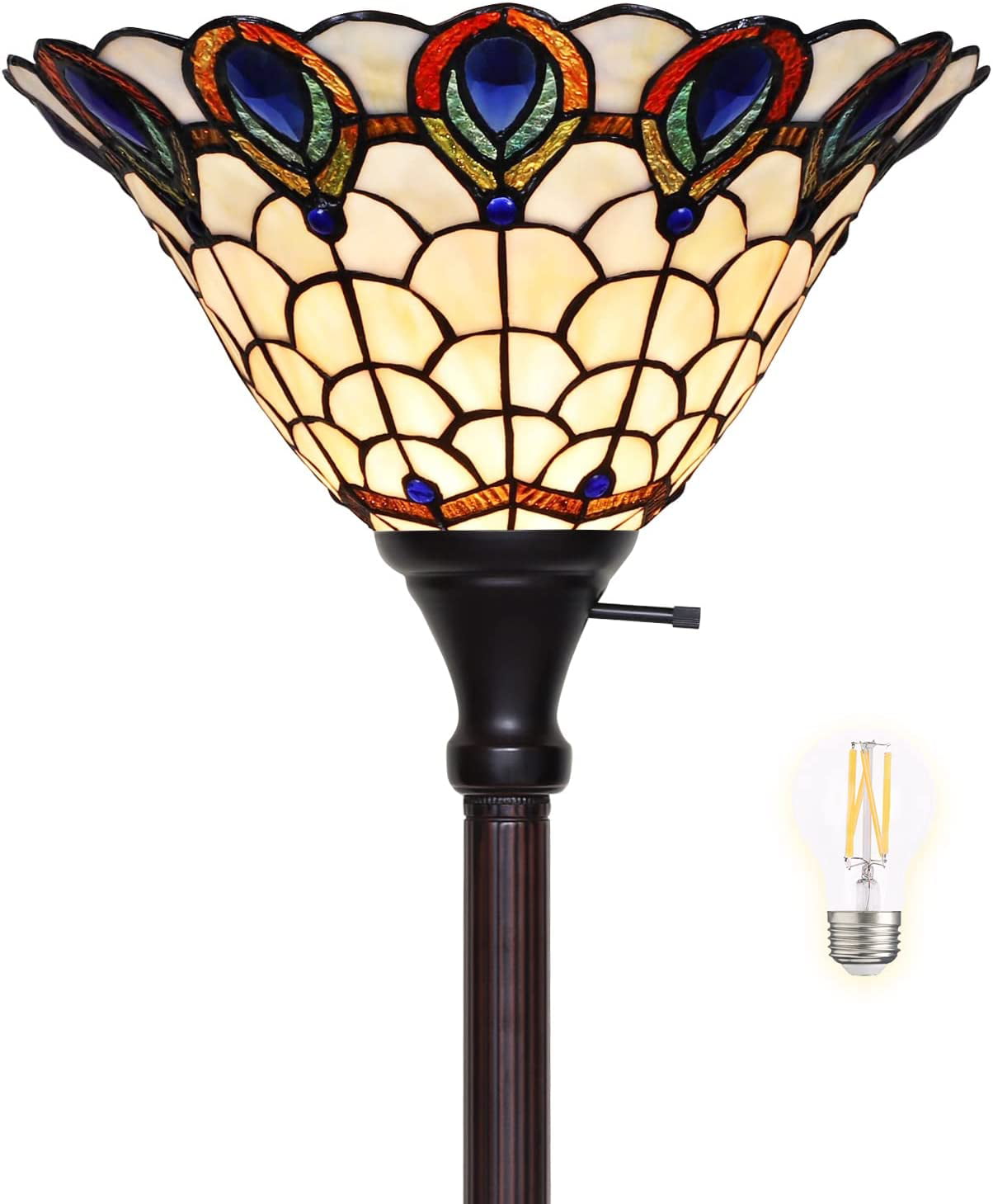 SHADY Tiffany Lamp Floor Lamp Stained Glass Peafowl Bedside Lamp Reading Desk Light for Bedroom Living Room 71\u201DTall 1 PCS LED Bulb(2700K E26) Included Unique Gifts