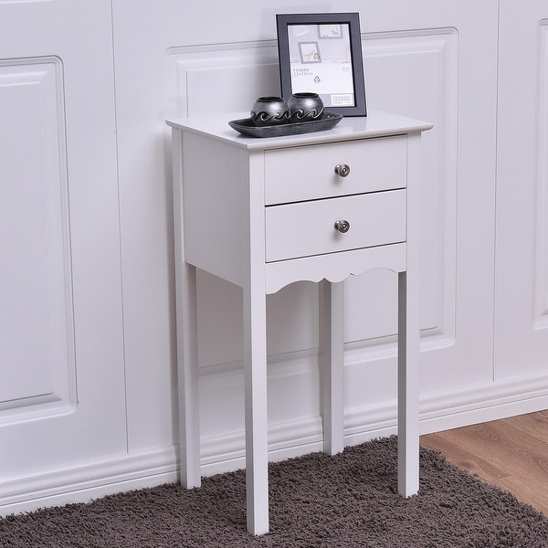 Side Table End Accent Table with 2 Drawers-White - 16.0