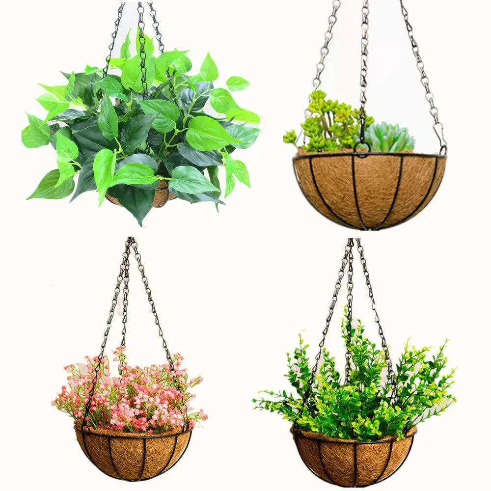 Garden Supplies Plant Pot Indoor Bracketplant Metal Hanging Basket with Coco Liner