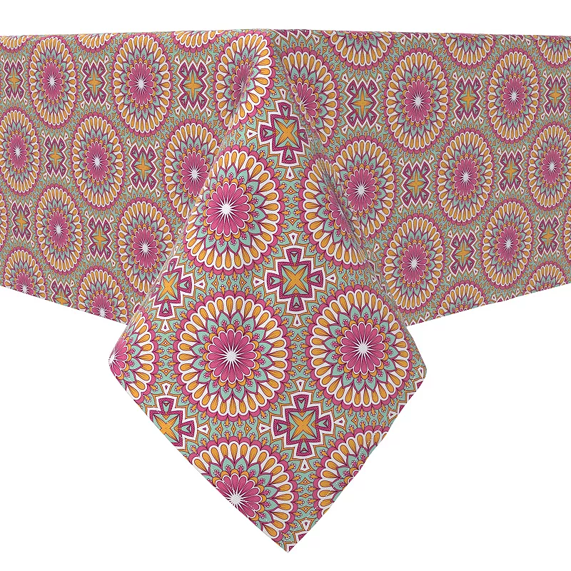 Square Tablecloth， 100% Cotton， 60x60， Pink Boho Design