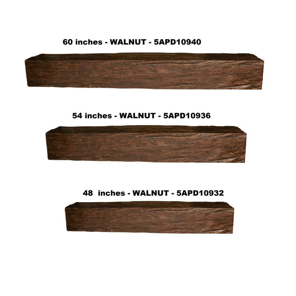 American Pro Decor 6 in. x 8 in. x 4 ft. Walnut Riverwood Faux Wood Cap-Shelf Mantel 5APD10932