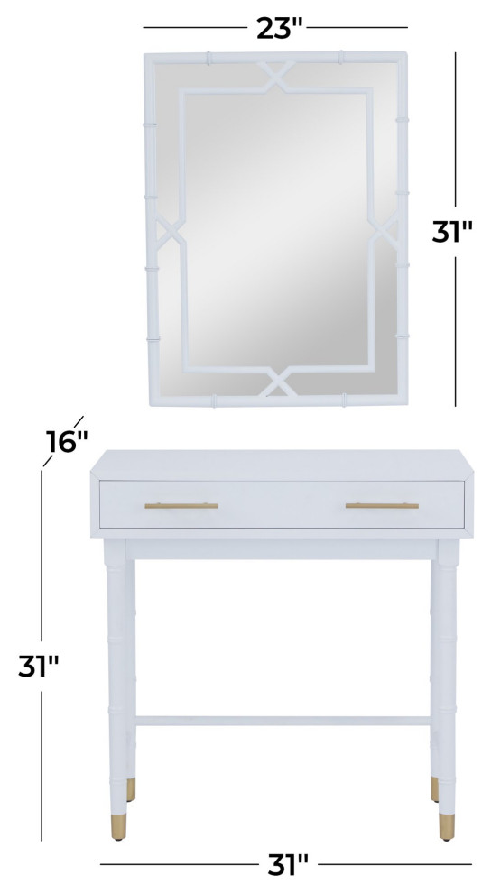 Contemporary Console Table  ampWall Mirror  Drawer With Golden Pulls  Smooth White   Midcentury   Console Tables   by Decor Love  Houzz