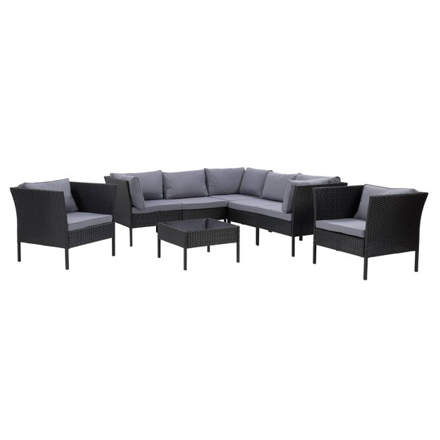 Parksville 8pc L Shaped Patio Sectional Set With 2 Chairs Black Corliving