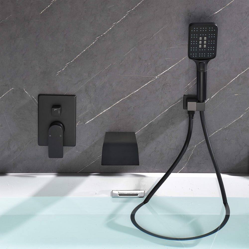 Miscool Ebeta Single-Handle Wall-Mount Roman Tub Faucet with Hand Shower in Matte Black TFSMDHD10Y016B