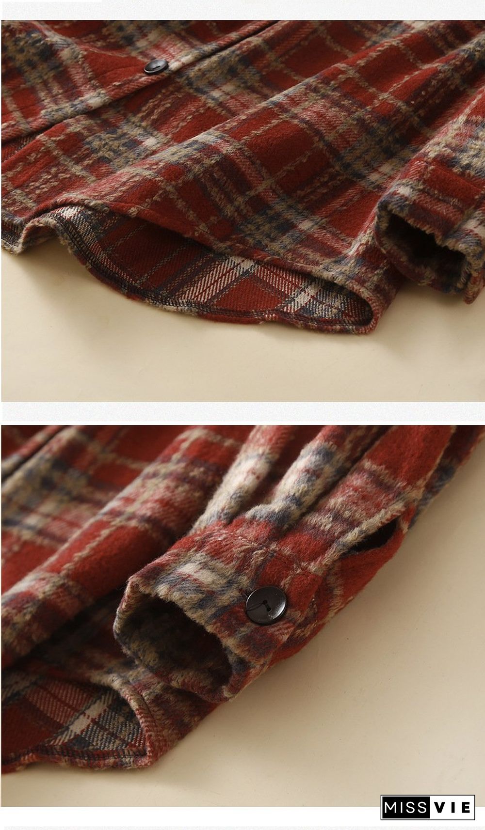 Women's Fall Casual Button Down Fleece Plaid Shirt Jacket