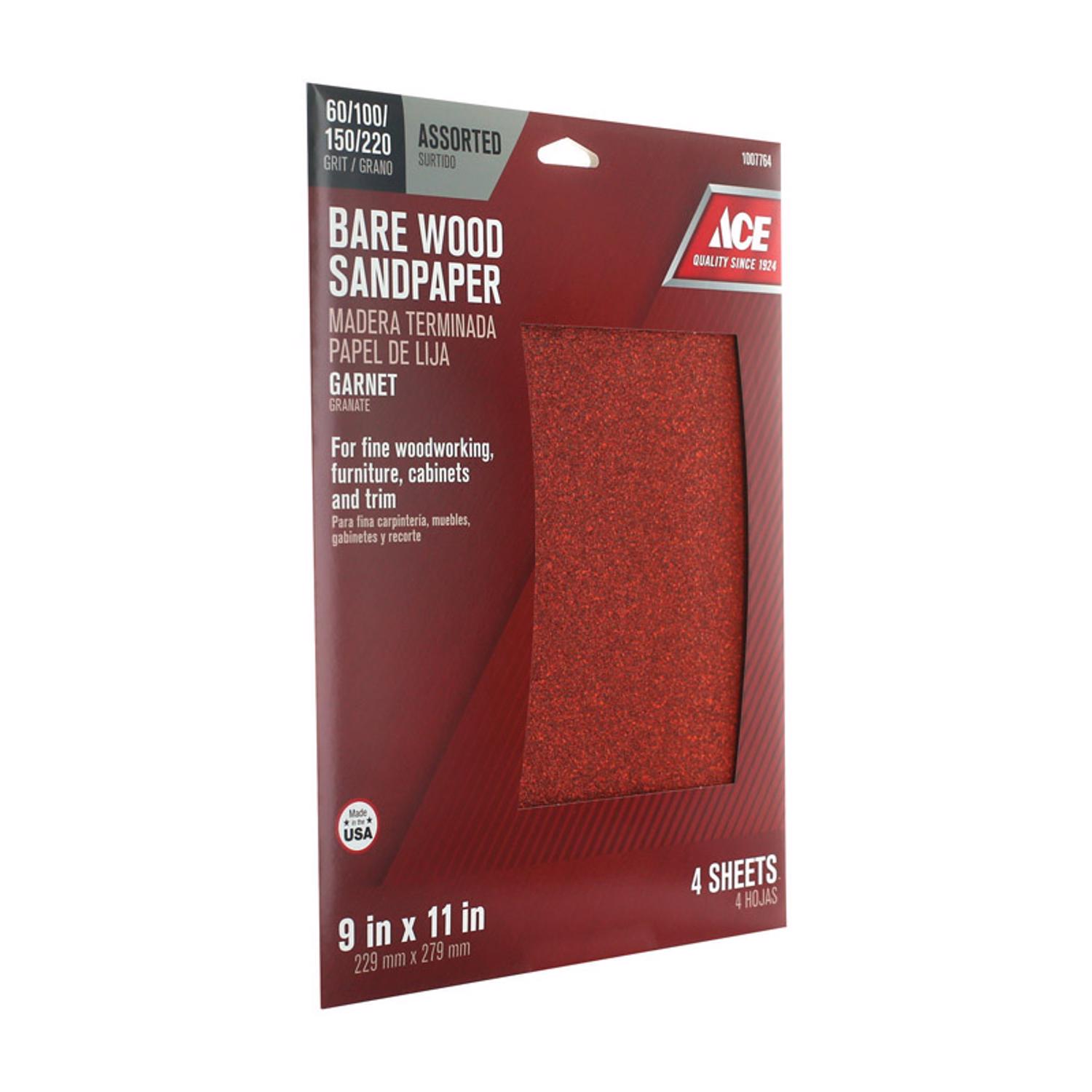 Ace 11 in. L X 9 in. W Assorted Grit Aluminum Oxide Sandpaper 4 pk