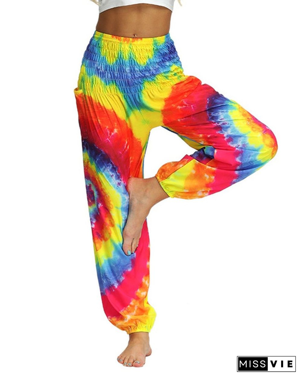 New Fashion Tie Dye Print Harem Hippie Pants for Womens Yoga Pants Wide Leg Comfy Elasticity High Waisted Loose Straight Lounge Running Workout Legging Home Clothes Pants Plus Size S-5XL