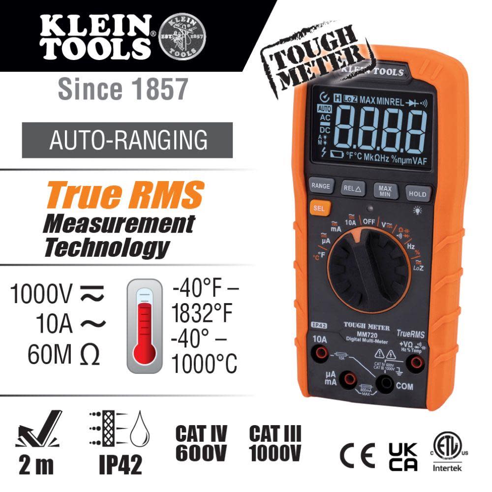 Klein Digital Multimeter TRMS Auto 1000V ;