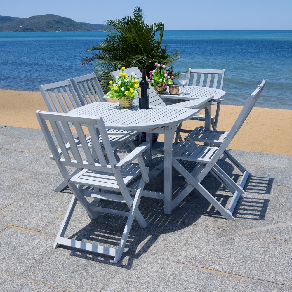 SAFAVIEH Hikaru 6 Chair 1 Table Extendable Patio Dining Set