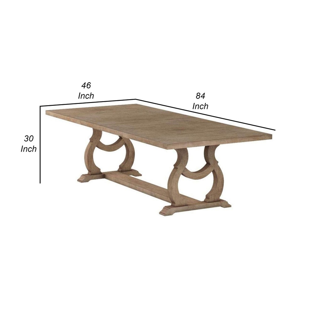 Sev 84 104 Inch Dining Table  Removable Extension Leaf  Trestle Base  Brown