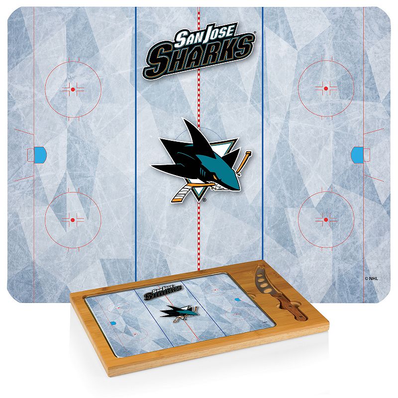 Picnic Time San Jose Sharks Icon Glass Top Cutting Board and Knife Set