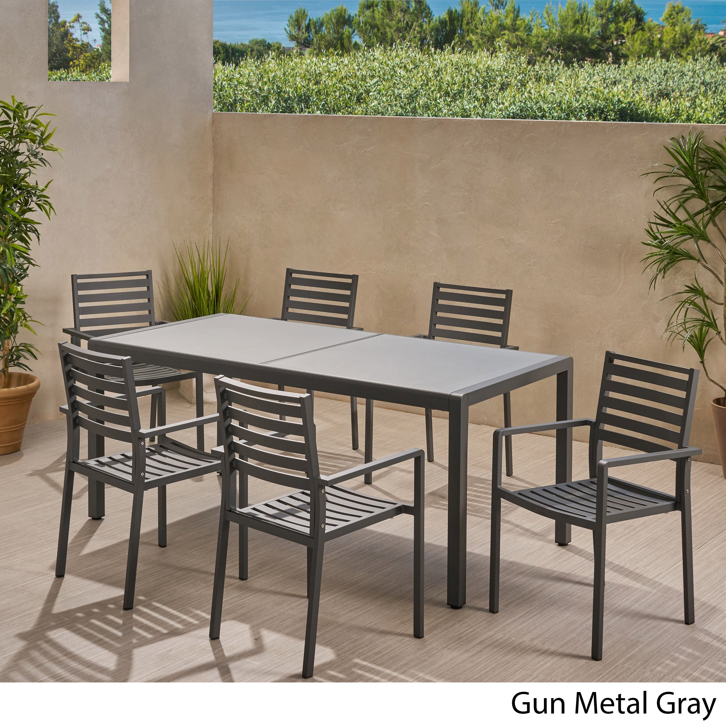 Cherie Outdoor Modern 6 Seater Aluminum Dining Set