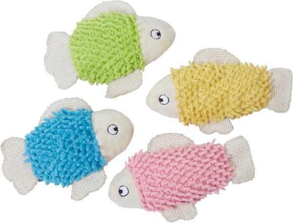 Frisco Plush Fish Cat Toy with Catnip， 4 count