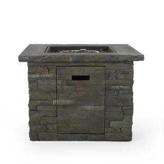 Noble House Blaeberry 34.5 in. x 24 in. Natural Stone Square Gas Outdoor Firepit 11843