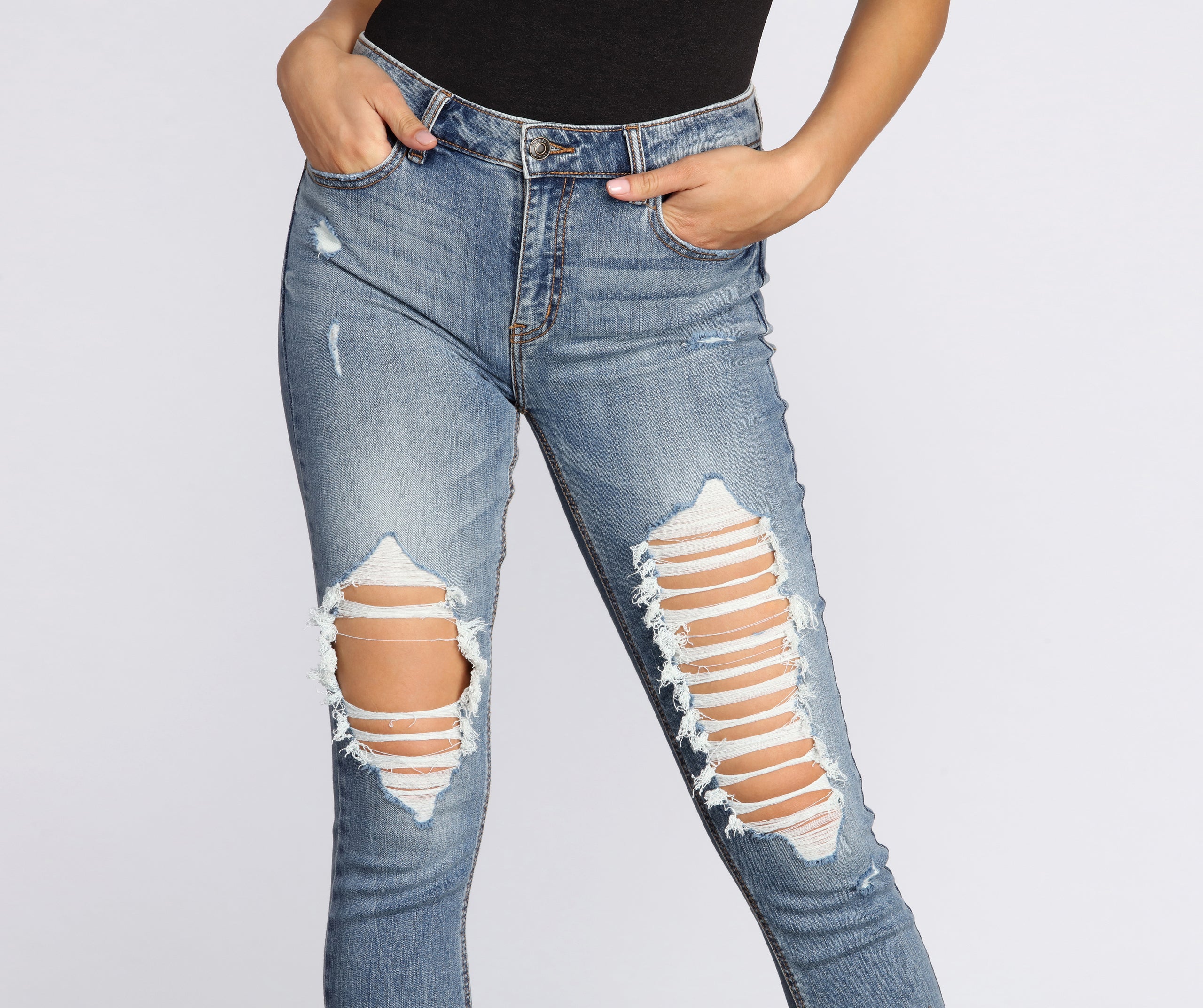 Clara High Rise Destructed Skinny Crop Jeans