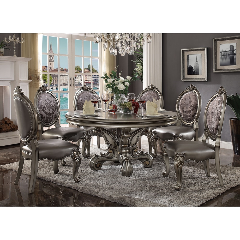 ACME Versailles Dining Table (Round Pedestal)  Antique Platinum (1Set/2Ctn)   antique platinum   antique platinum