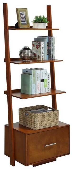 American Heritage Ladder Bookcase with File Drawer in Warm Cherry Wood Finish   Transitional   Bookcases   by Homesquare  Houzz