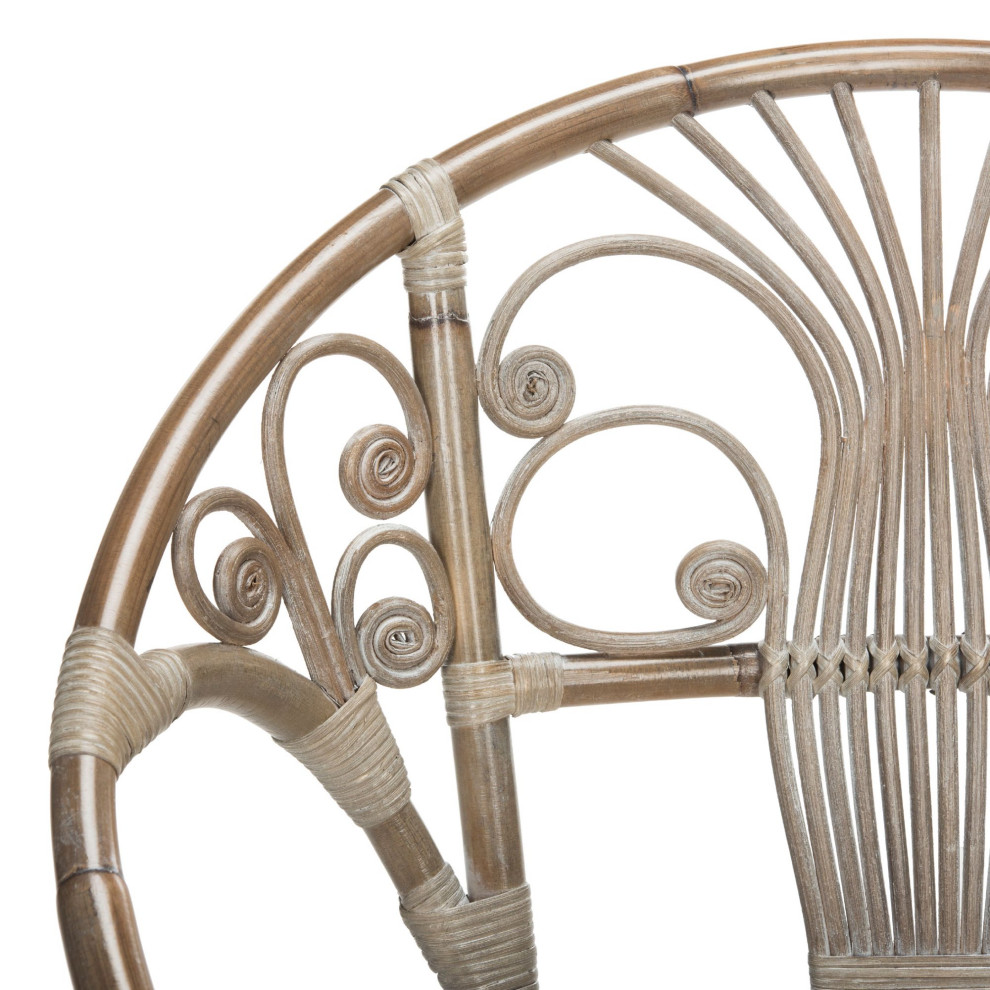 Unique Accent Chair  Round Design With Metal Base  Rattan Seat  Gray White Wash   Tropical   Armchairs And Accent Chairs   by Declusia  Houzz