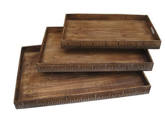 Benjara BM228642 Wooden Tray with Grain Details an...