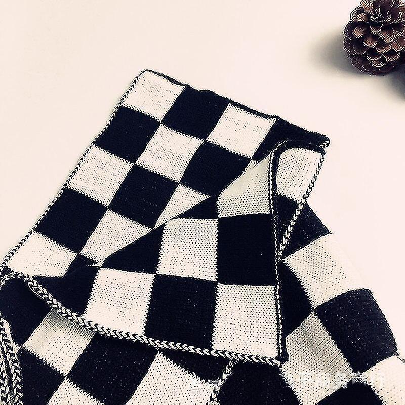 2023-classic Black White Checkered Plaids Grids Scarf Women Decorated Knitted Fashion Scarves Pashmina Shawl Wraps For Elegant Lady-1