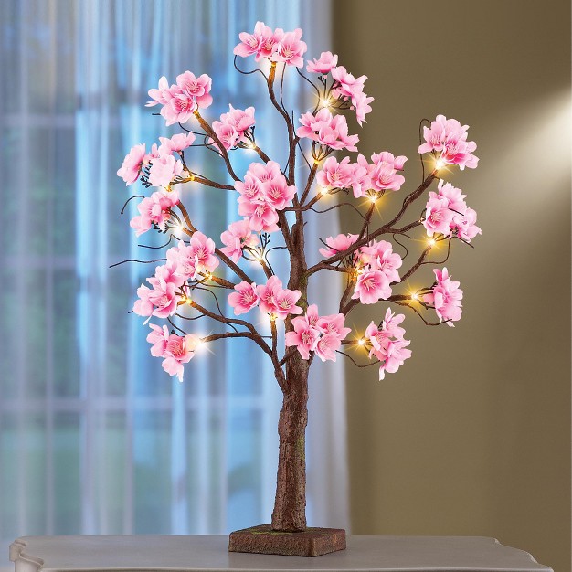 Collections Etc Lighted Cherry Blossom Floral Tabletop Tree 4 X 4 X 22 Pink