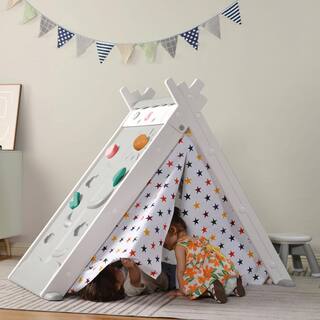 4-in-1 Kids Play Tent with Stool and Climber in Gray LN20232787